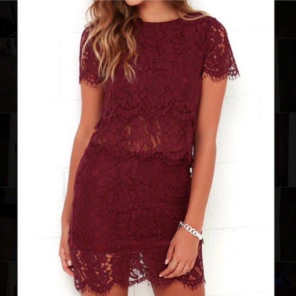 *SOLD* Lulus Burgundy Lace Dress - Picture 2 of 4